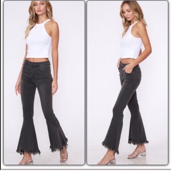 Charcoal Ultra Flare Denim Distressed Jeans - Picture 3 of 8